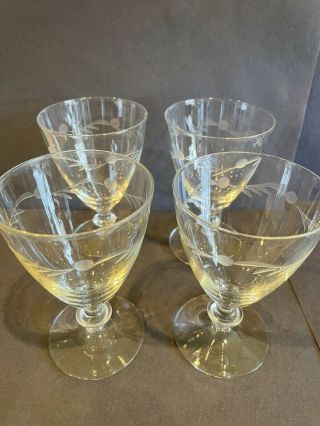 Set Of 4 Vintage Hand Etched/cut Crystal Wine/apertif Glasses Tray Not