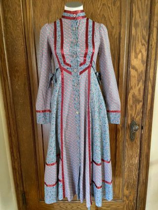 Gunne Sax Vintage Midi Floral Print Side Tie Dress Size 5