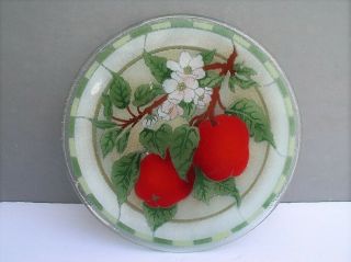 Signed Peggy Karr Art Glass Red Bell Peppers Plant W/ Flowers 10 - 1/2 " Plate