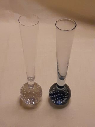 2 Controlled Bubble Paperweight Bud Vase,  Vintage Kosta Boda 8 " And 8.  5 "