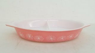 Pyrex Pink Daisy Oval Divided Casserole Baking/serving Dish 1.  5 Qt.  Hk/mb
