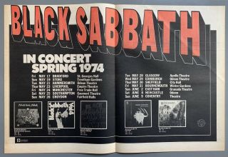Black Sabbath Vintage 1974 Poster Advert Uk Concert Tour Ozzy Osbourne