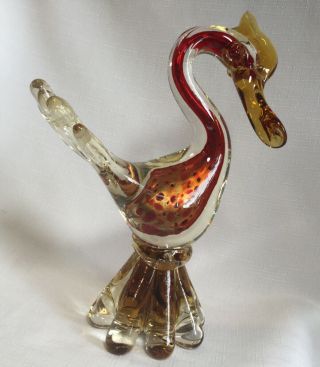 8.  75” Tall Murano Jordan Hand Blown Bird Red Gold Cased Art Glass Italian Import