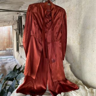 Antique 1930s Burnt Red Sayin Pajamas Lounge Set Blouse & Pants Suit Vintage