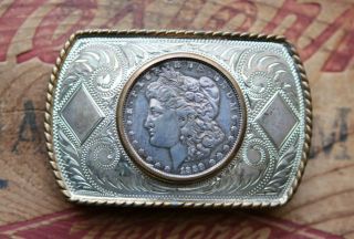 Vintage Comstock Sterling Silver Morgan Dollar 1889 Handmade Western Belt Buckle