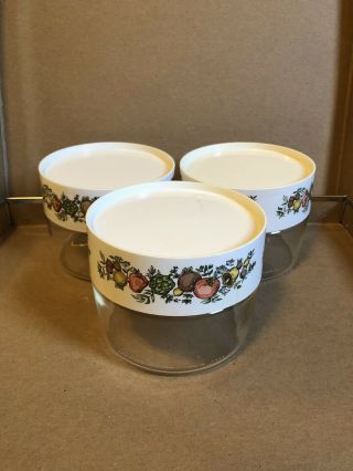 Set Of 3 Vintage Corning Ware Pyrex Spice Of Life See N Store Glass Canisters