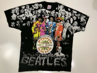 Vtg 90s The Beatles All Over Print T Shirt Mens Large Xl 90s Tee Apple Rock Band