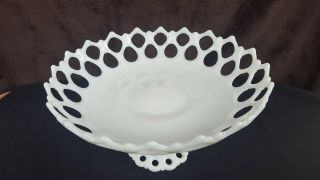 Westmoreland White Milk Glass Doric Lace Pedestal Compote Cake Plate Fruit Bowl