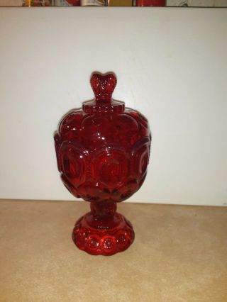 Vintage Le Smith Moon And Stars Ruby Red Covered Candy Compote