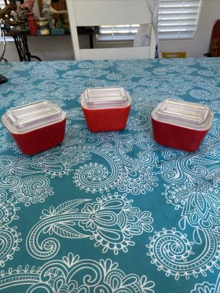 3 - Vintage Pyrex Refrigerator Dish Red 501 With Lids No Damage