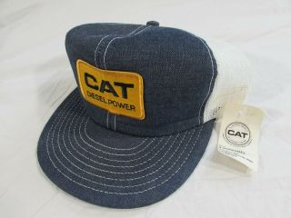 Vtg Nos Nwt 1970s 80s Cat Diesel Patch Denim Mesh Trucker Hat Cap Snapback Usa