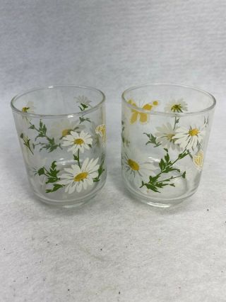 Vintage Mcm Libbey Glass Co.  Painted Daisy Flower Juice Glasses