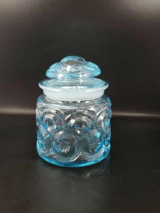 Vintage Electric Light Blue Moon And Stars Canister 5 1/2” With Lid
