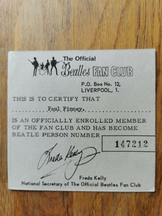 Beatles Fan Club Official Membership Card 1971