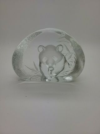 Lovely Signed Mats Jonasson Sweden Crystal Panda With Bamboo 4 5/8 " Paperweight