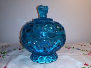 L.  E.  Smith Moon And Stars Blue Candy Dish,  5.  5 Ins Tall,