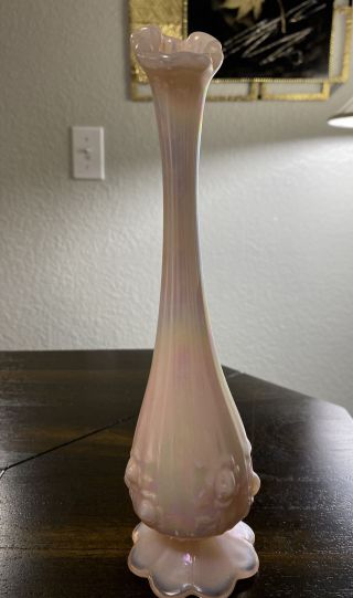 Vintage Fenton Art Glass Pink Iridescent Opalescent Bud Vase