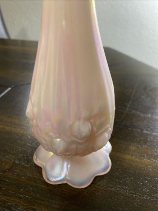 Vintage Fenton Art Glass Pink Iridescent Opalescent Bud Vase 3