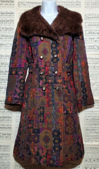 Vintage 1960s 1970s Betty Rose Tapestry Fur Coat