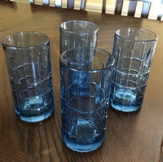 Vintage Mcm Anchor Hocking Blue Tartan Tumblers Iced Tea Glasses Set Of 4 16 Oz