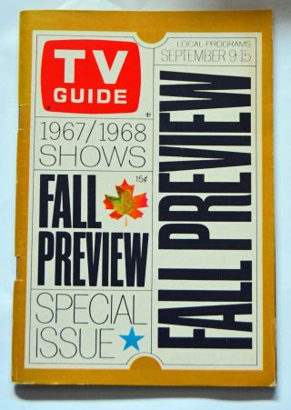 1967 Fall Preview Tv Guide - Ironside/ Mannix/ Flying Nun/ Nypd/ He & She -