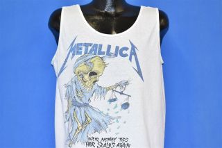 Vtg 80s Metallica And Justice For All Money Tips Her Scales Again Tank T - Shirt L