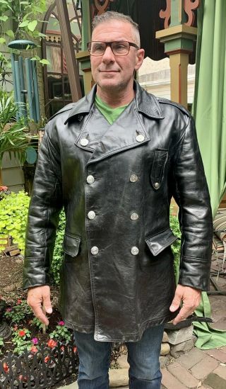 Vintage Philadelphia Police Leather Coat Mens 48 Long Motorcycle Jacket