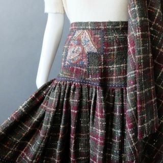 Vintage Koos Van Den Akker Wool Skirt Patchwork 2 Pc Set Sz 2 4 6 S Shawl Scarf