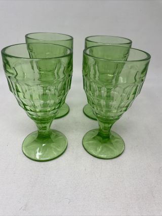 4 Anchor Hocking Block Optic Green Wine Glass Goblets