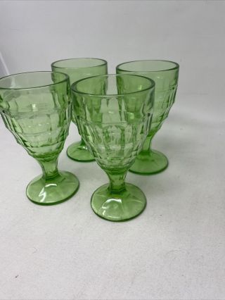 4 Anchor Hocking BLOCK OPTIC GREEN Wine Glass Goblets 3
