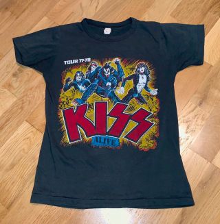 1977 - 78 Kiss Vintage Rare Rock Metal Concert Tour T - Shirt (s) Small 70 