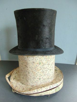 Antique Civil War Era Stovepipe Top Hat In Hat Box