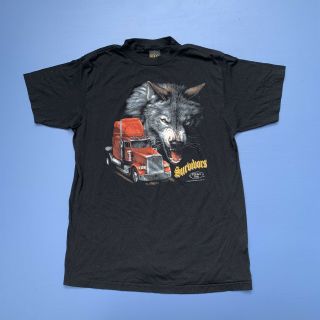 Vtg 80s 90s 3d Emblem Truckers Only Harley Davidson Tee Shirt 50/50 Survivors L