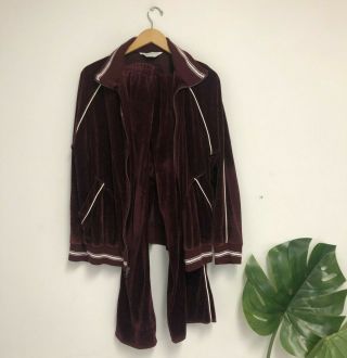 Vintage Christian Dior Velour Velvet Track Suit L Maroon Stripes Zip
