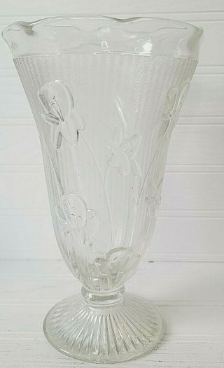 Vintage Jeannette Glass Iris And Herringbone Clear Vase 9 "