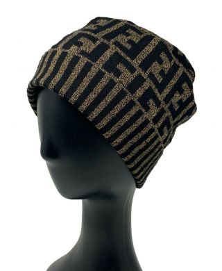 Authentic Fendi Vintage Ff Zucca Knit Cap Beanie Hat Brown Black Wool Rank A