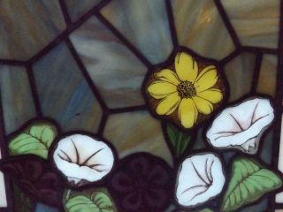 Lovely Vintage Stained Glass Window Panel Pastel Floral & Slag Glass Design