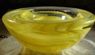 Kosta Boda Art Glass Sweden Yellow Atoll Bowl Designed By Anna Ehrn Label