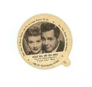 1953 Dixie Ice Cream Lid Lucille Ball & Desi Arnaz I Love Lucy