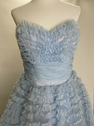 Vintage 50s Tulle Prom Party Dress Baby Blue Cupcake Formal Dress Size XS 3