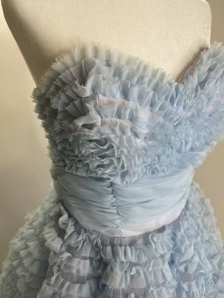Vintage 50s Tulle Prom Party Dress Baby Blue Cupcake Formal Dress Size XS 5