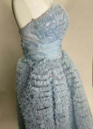 Vintage 50s Tulle Prom Party Dress Baby Blue Cupcake Formal Dress Size XS 6