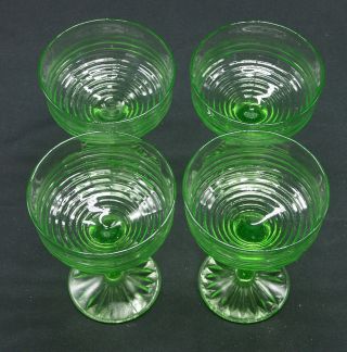Anchor Hocking Green Glass Stemmed Sherbert Dish Circle Pattern Set of 4 2