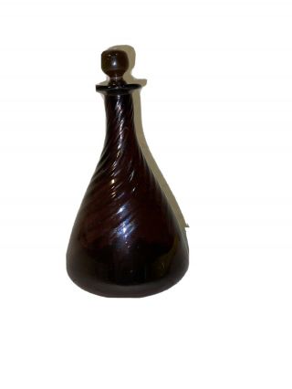 Vintage Amethyst Art Glass Bottle W/ Stopper/ Blown Glass/ Purple
