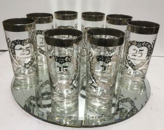 Vtg.  Mcm Dorothy Thorpe Silver Design Drink Set 8 Tall Drinking Glasses