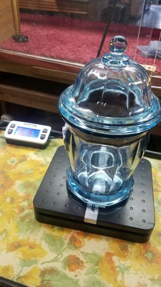 Vintage Light Blue Apothecary Glass Cookie Jar / Candy Jar - 9.  75 " Tall 4,  Lbs