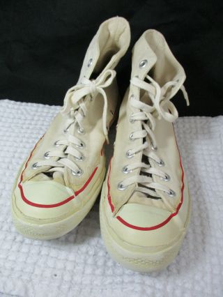 1960s/70s Mens White Converse Blue Label Chuck Taylor Hi Top Canvas Shoes Sz 6