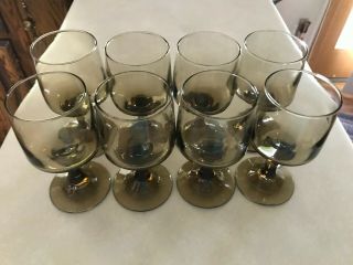 Set Of 8 Vintage Libbey Tawny Accent Brown Stemmed Wine Glasses 5 " Tall Goblets