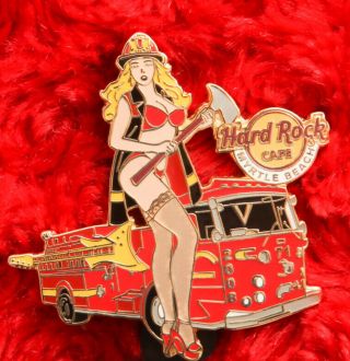 Hard Rock Cafe Pin Myrtle Beach Fire Fighter Truck Helmet Lingerie Sexy Girl Hat