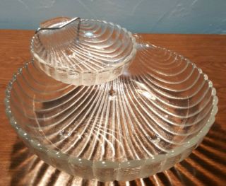 Vintage Anchor Hocking - Clam Shell Clear Glass Serving Bowl Dipper